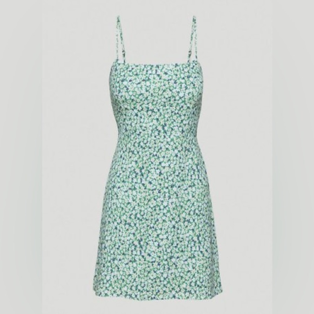 Aritzia Green and White Floral Slip Dress